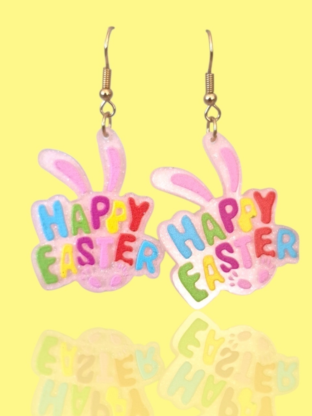 Happy Easter Pink Bunny Women Earrings - Cute Pastel Dangle Drop